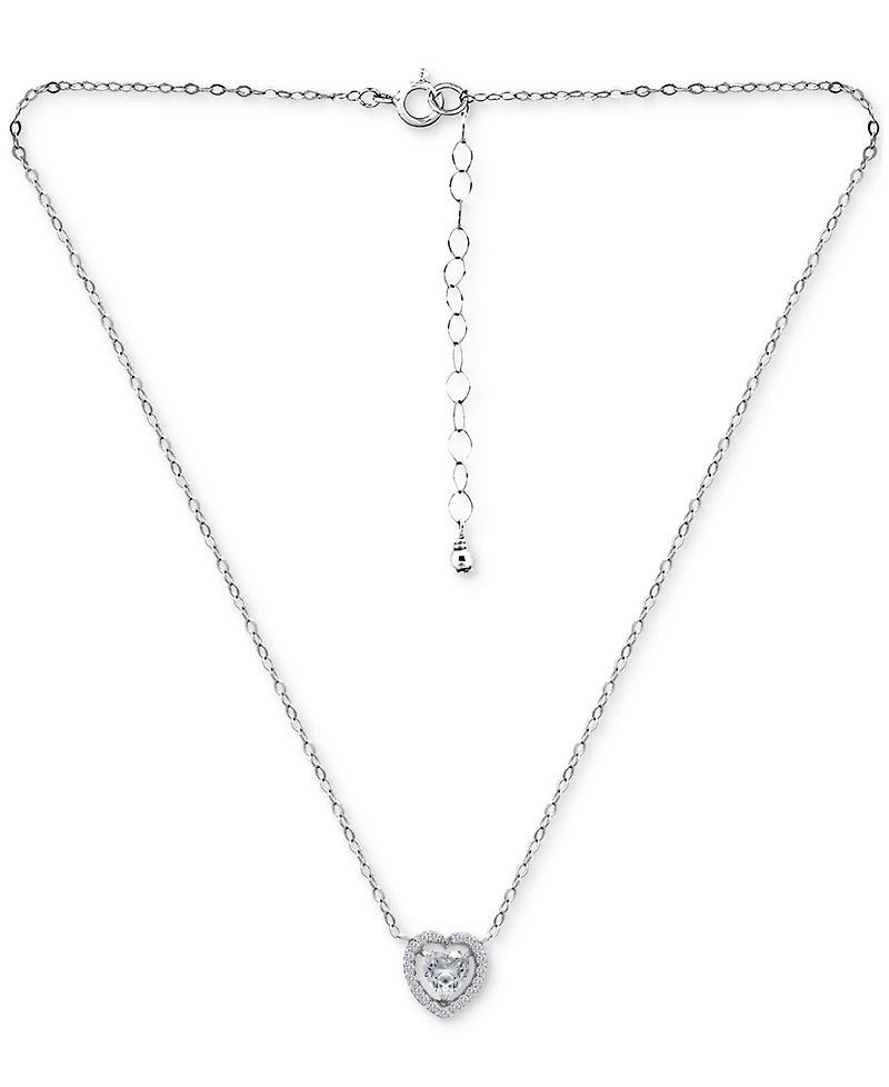 Giani Bernini Cubic Zirconia Heart Halo Pendant Necklace in Sterling Silver, 16" + 2" extender, Created for Macy's