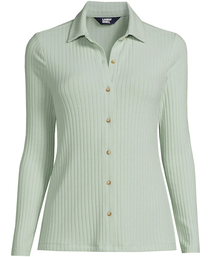 Lands' End Women's Long Sleeve Wide Rib Button Front Polo Shirt