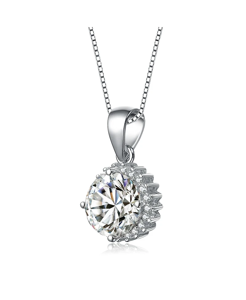 Sterling Silver White Gold Plated Clear Cubic Zirconia Stud Necklace