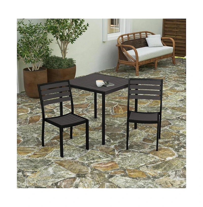 Kersey Outdoor Side Chairs Poly Faux Wood And Metal Patio Deck For All-Weather Use- Set Of 2