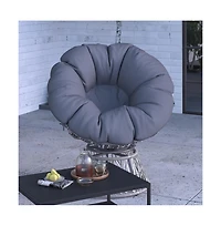 Papasan Style Woven Wicker Swivel Patio Chair With Removable All-Weather Cushion