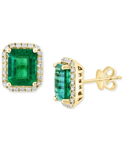 Effy Emerald (1-9/10 ct. t.w.) and Diamond (1/4 ct. t.w.) Stud Earrings in 14k Gold, Created for Macy's