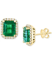 Effy Emerald (1-9/10 ct. t.w.) and Diamond (1/4 ct. t.w.) Stud Earrings in 14k Gold, Created for Macy's