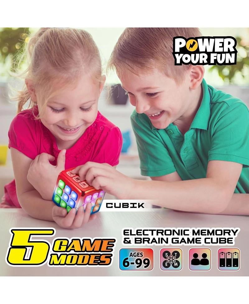Power Your Fun Cubik Led Flashing Cube Memory Game - Metallic Red/Blue