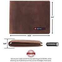 Alpine Swiss Mens Genuine Leather Rfid Safe Bifold Wallet Passcase 2 Id Windows