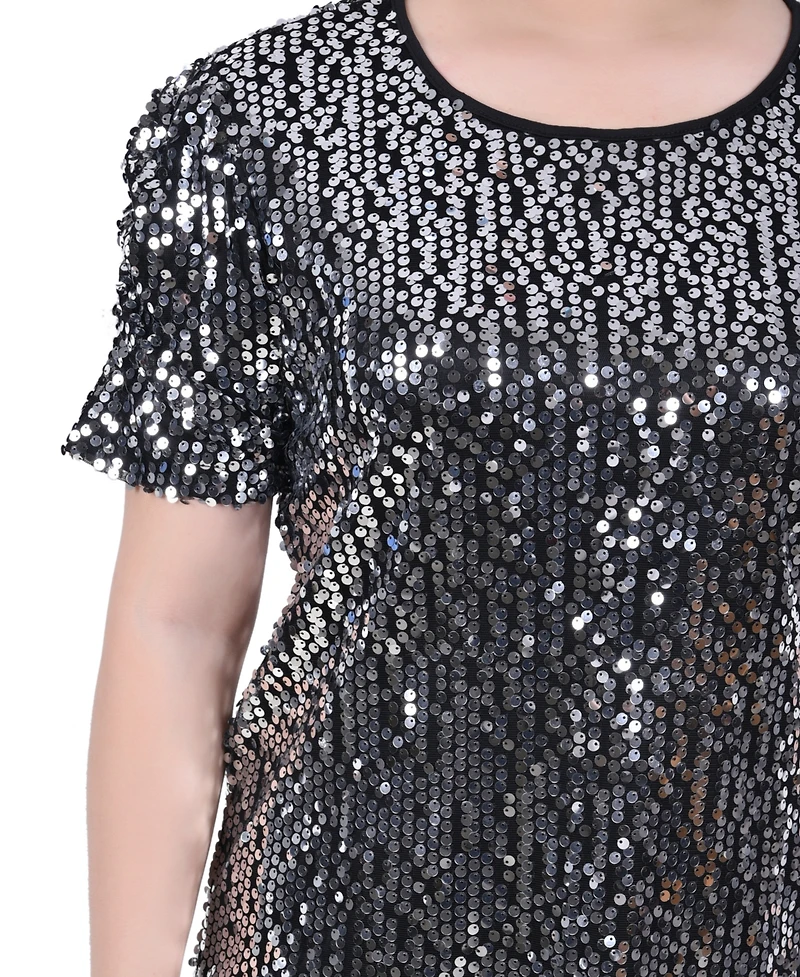 Ny Collection Petite Short Sleeve Sequined Top