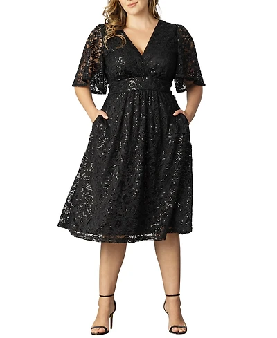 Kiyonna Plus Starry Sequin Lace Cocktail Dress