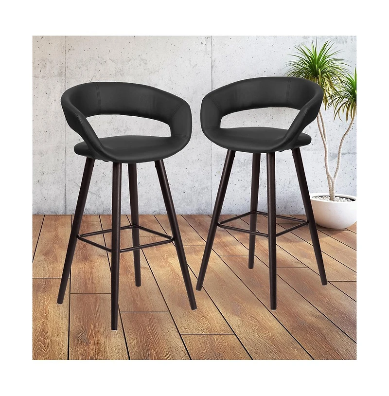 2 Pk. 29'' High Contemporary Vinyl Barstool With Cappuccino Wood Frame