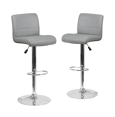 2 Pack Contemporary Vinyl Adjustable Height Barstool With Rolled Seat And Chrome Base