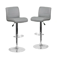 2 Pack Contemporary Vinyl Adjustable Height Barstool With Rolled Seat And Chrome Base