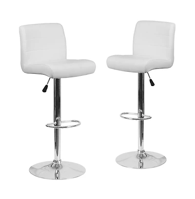 2 Pack Contemporary Vinyl Adjustable Height Barstool With Rolled Seat And Chrome Base