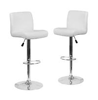 2 Pack Contemporary Vinyl Adjustable Height Barstool With Rolled Seat And Chrome Base