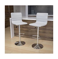 Modern Vinyl Adjustable Height Barstool With Horizontal Stitch Back, Set Of 2