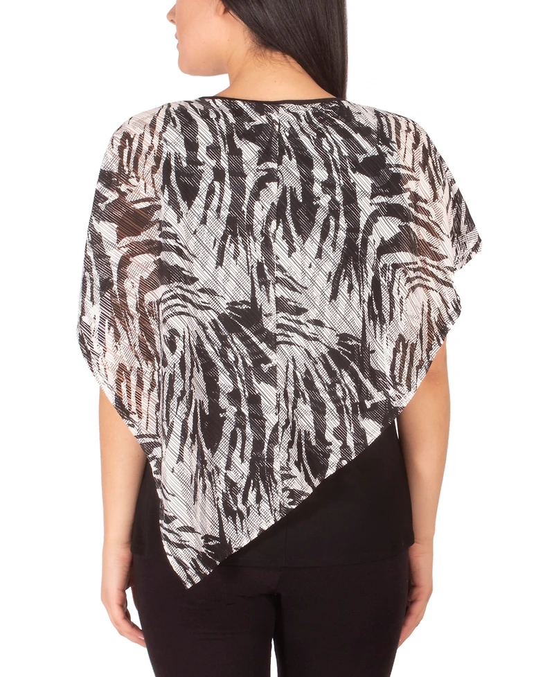 Ny Collection Petite Asymmetrical Poncho Top with Necklace
