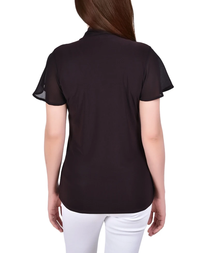Ny Collection Petite Short Sleeve Top with Mesh Details