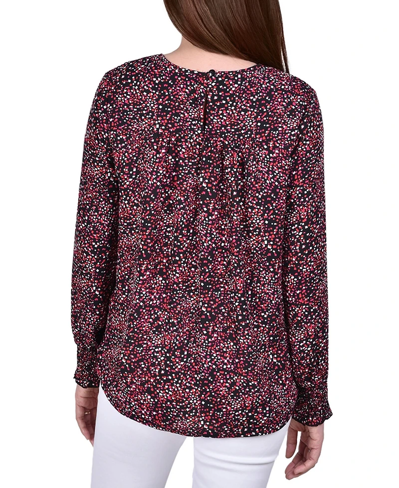 Ny Collection Petite Long Sleeve Dobby Blouse