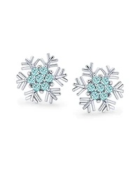 Bling Jewelry Cubic Zirconia Pave Clear or Blue Cz Christmas Holiday Party Snowflake Stud Earrings Sterling Silver