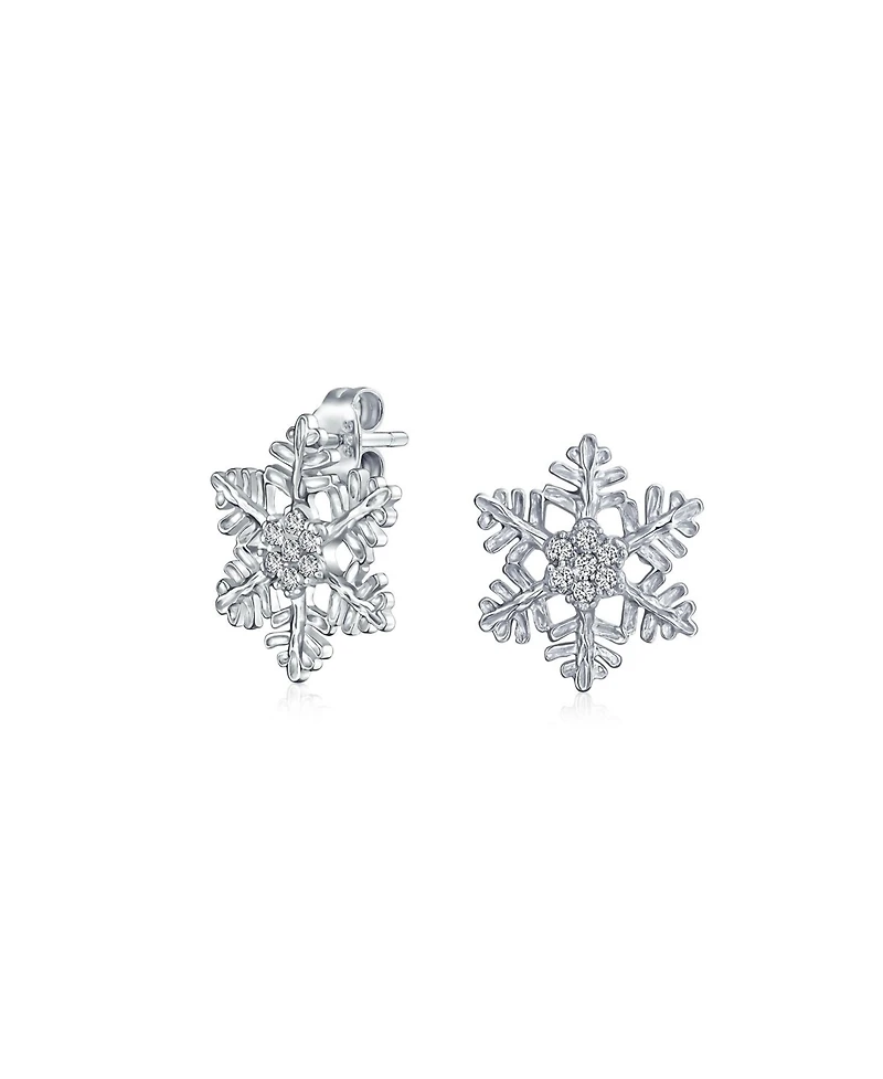 Bling Jewelry Petite Holiday Cz Cubic Zirconia Snowflake Stud Earrings Sterling Silver