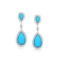Bling Jewelry Aqua Blue Pear Shaped Cz Halo Statement Dangle Chandelier Teardrop Earrings Rhodium Plated Brass