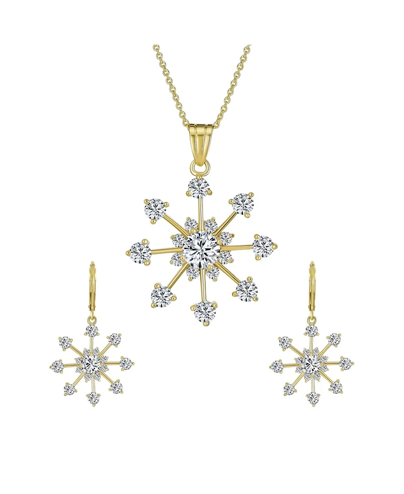 Bling Jewelry Festive Christmas Jewelry Set Cz Snowflake Earrings and Necklace Gold Plated