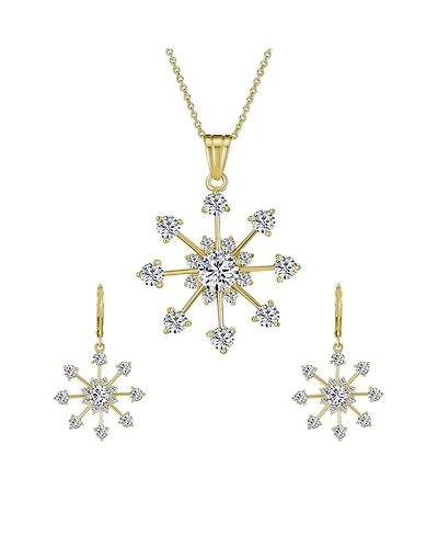 Bling Jewelry Festive Christmas Jewelry Set Cz Snowflake Earrings and Necklace Gold Plated
