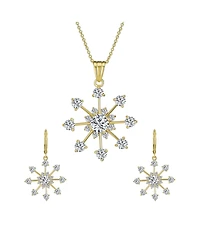 Bling Jewelry Festive Christmas Jewelry Set Cz Snowflake Earrings and Necklace Gold Plated