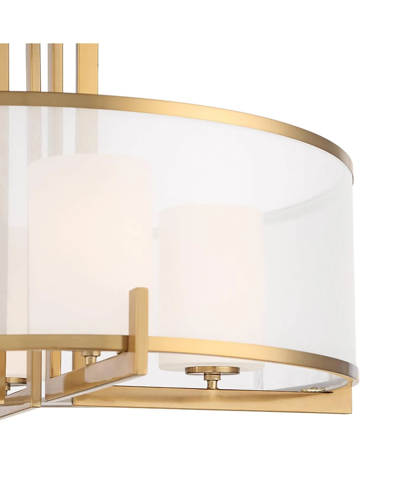 Possini Euro Design Antique Brass Pendant Chandelier 24" Wide Modern Drum Shade 4-Light Fixture for Dining Room House Living Room