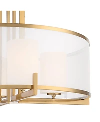 Possini Euro Design Antique Brass Pendant Chandelier 24" Wide Modern Drum Shade 4-Light Fixture for Dining Room House Living Room