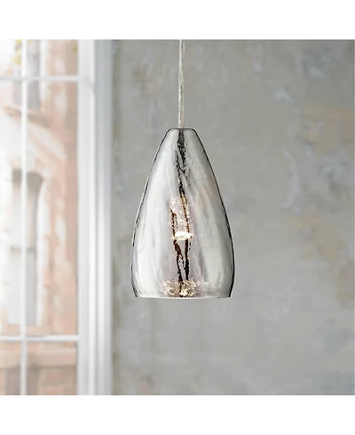 Possini Euro Design Portico Chrome Mini Pendant 5" Wide Modern Vacuum Plated Crackle Glass for Dining Room House Foyer Kitchen Island Entryway Be