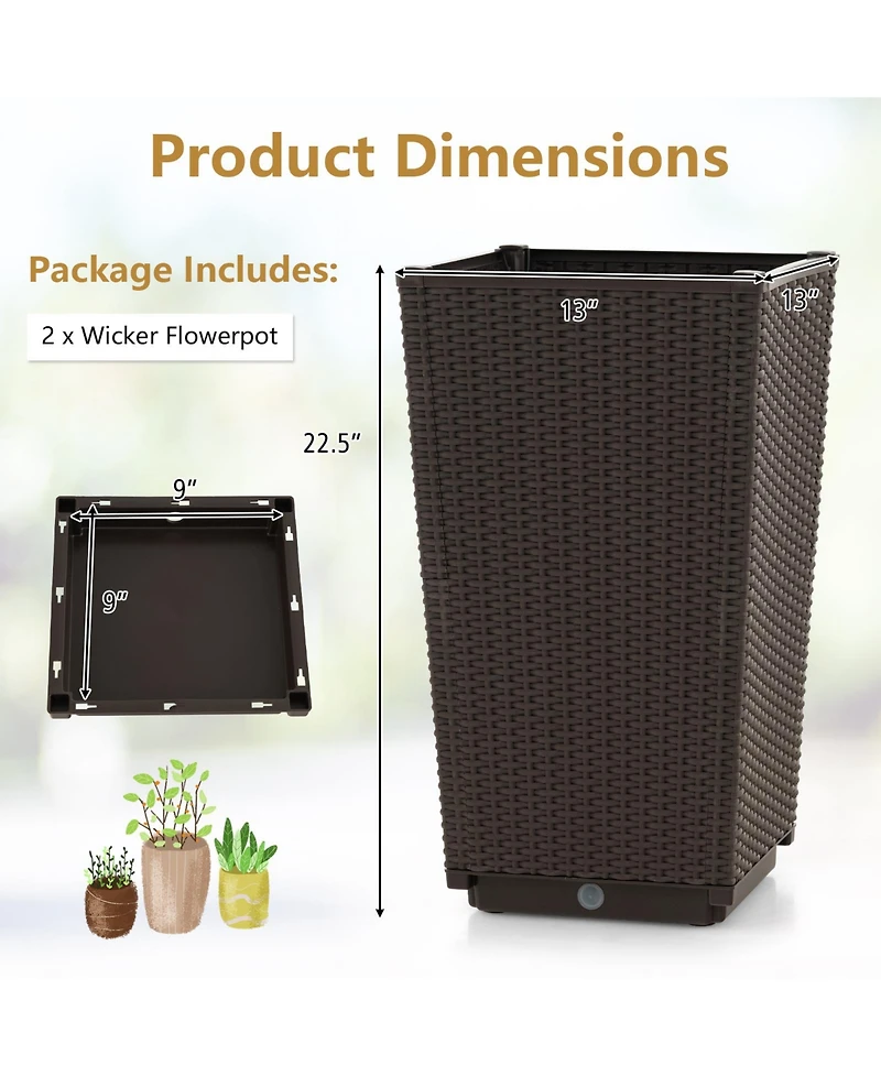 2PCS Outdoor Wicker Flower Pot 22.5''Tall Planters with Drainage Hole