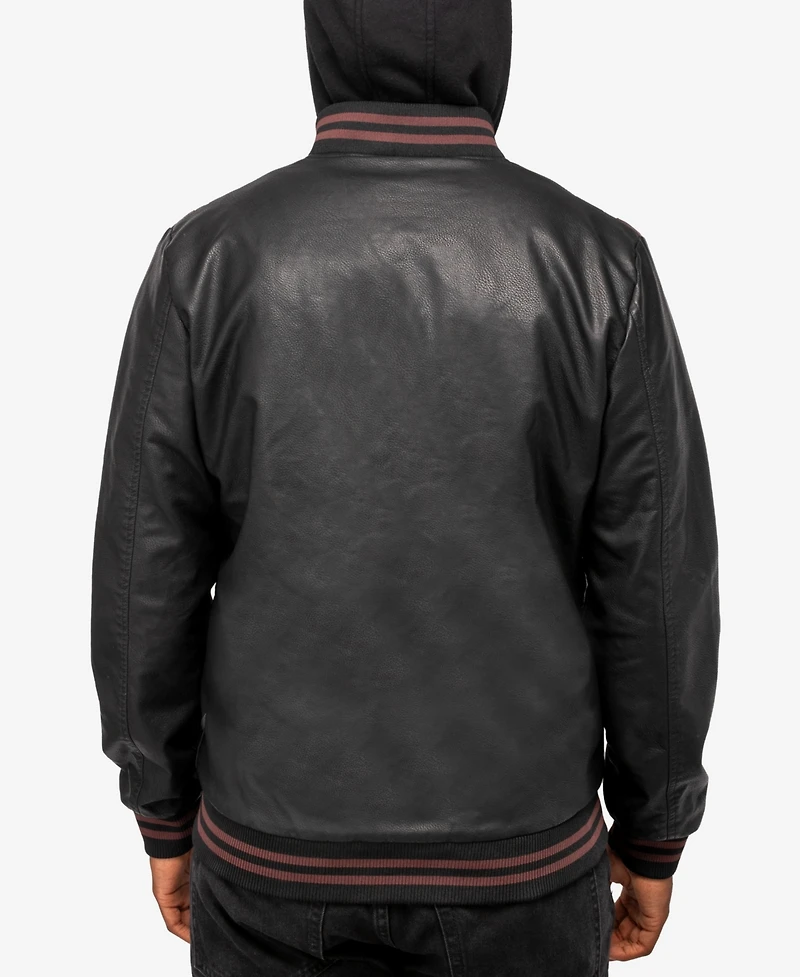 X-Ray Men's Grainy Polyurethane Hooded Jacket with Faux Shearling Lining