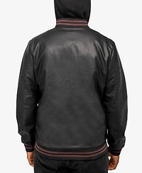 X-Ray Men's Grainy Polyurethane Hooded Jacket with Faux Shearling Lining
