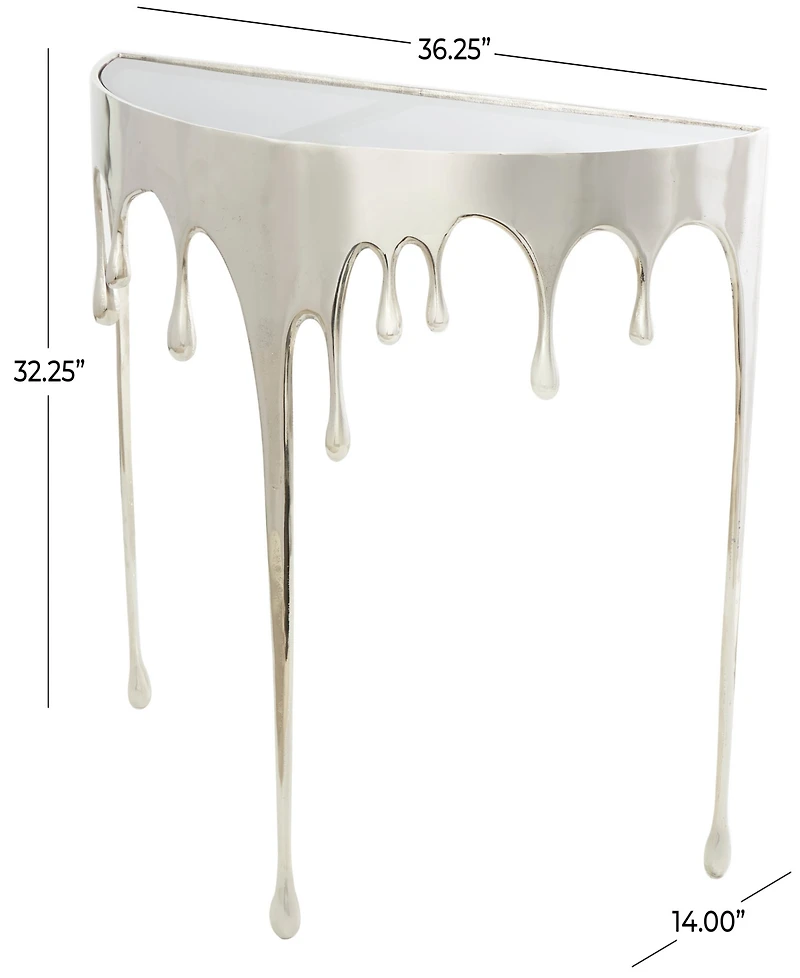 Rosemary Lane Aluminum Drip Console Table with Melting Designed Legs and Shaded Glass Top, 36" x 14" x 32"