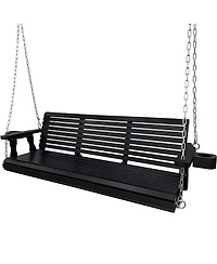 Wooden Porch Swing 3-Seater, Bench with Cupholders, Hanging Chains and 7mm Springs, Heavy Duty 800 Lbs, for Outdoor Patio Garden Yard