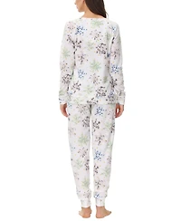 Ink+Ivy Women's Printed Microfleece V-neck Long Sleeve Top with Jogger 2 Pc Pajama Set