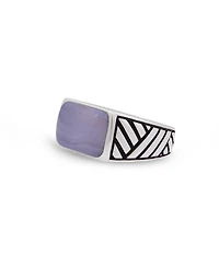 LuvMyJewelry Blue Lace Agate Gemstone Sterling Silver Men Signet Ring Black Rhodium