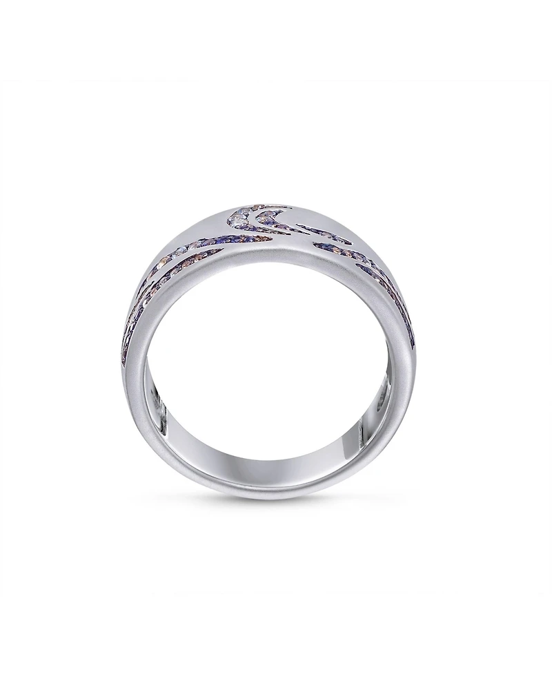 LuvMyJewelry Surf Up Design Sterling Silver Blue Sapphire, Topaz Gemstone Band Men Ring