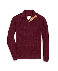 Hope & Henry Men's Mock Neck Cable Button Sweater with Flecks