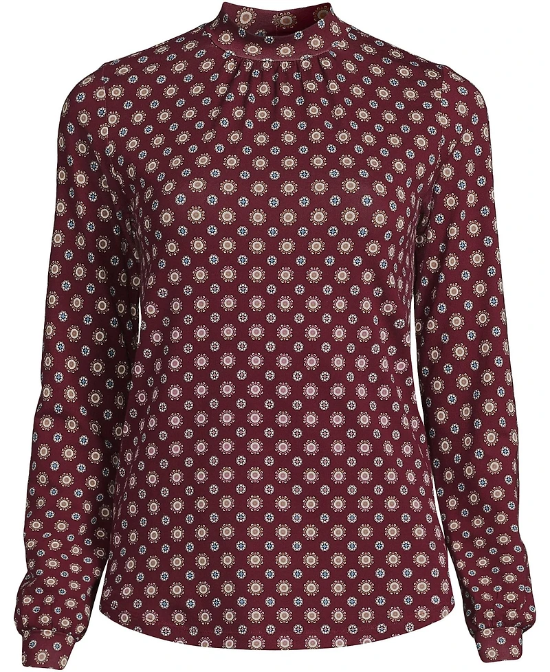Lands' End Women's Plus Jersey Long Sleeve Gathered Mock Neck Tee