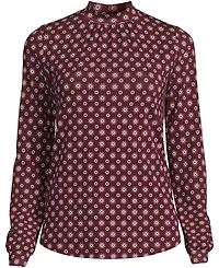 Lands' End Women's Plus Jersey Long Sleeve Gathered Mock Neck Tee