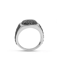 LuvMyJewelry Fossil Agate Gemstone Sterling Silver Men Signet Ring Black Rhodium
