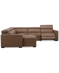 Nevio 124" 5-Pc. Leather Sectional with 1 Power Recliner, Headrests and Chaise, Created For Macy's