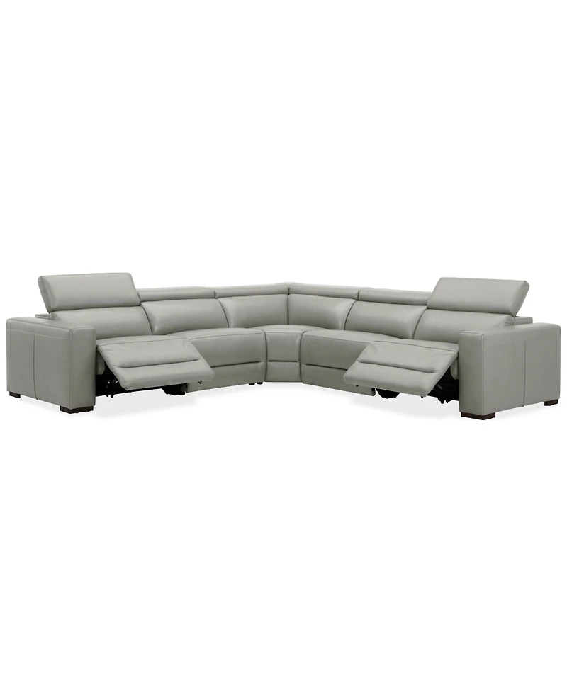 Nevio 124" 5-Pc. Leather Sectional with 2 Power Recliners and Headrests, Created For Macy's