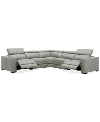Nevio 124" 5-Pc. Leather Sectional with 2 Power Recliners and Headrests, Created For Macy's