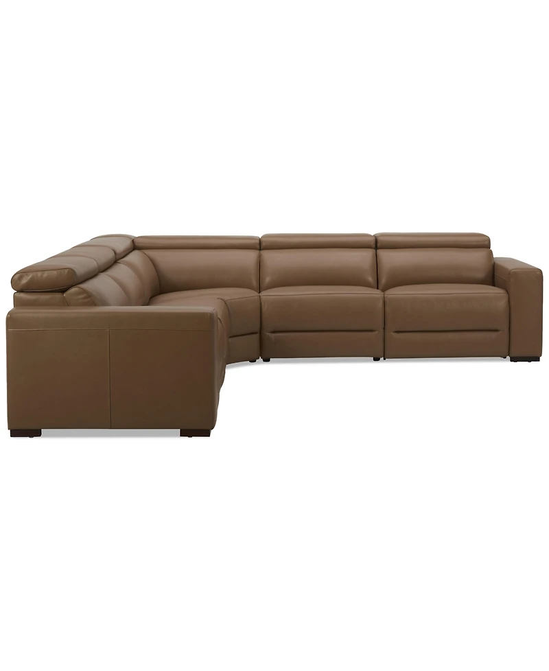Nevio 124" 5-Pc. Leather Sectional with 2 Power Recliners and Headrests, Created For Macy's