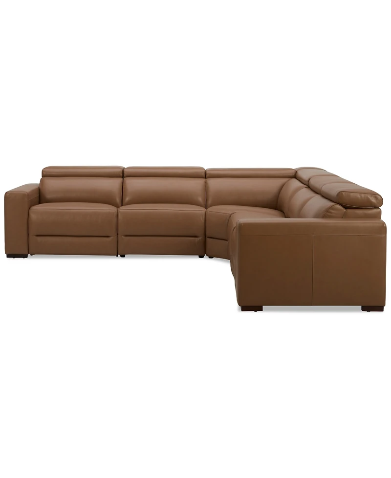 Nevio 124" 5-Pc. Leather Sectional with 3 Power Recliners and Headrests, Created For Macy's