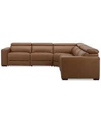 Nevio 124" 5-Pc. Leather Sectional with 3 Power Recliners and Headrests, Created For Macy's