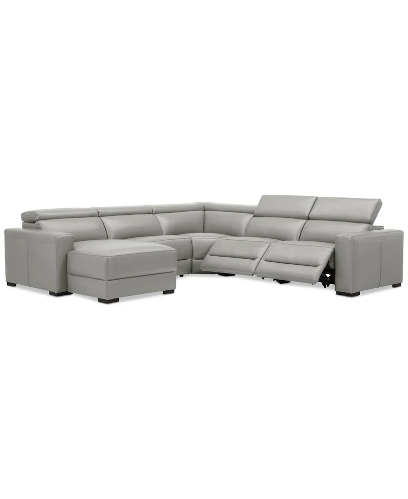 Nevio 124" 5-Pc. Leather Sectional with 2 Power Recliners, Headrests and Chaise, Created For Macy's