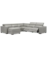 Nevio 124" 5-Pc. Leather Sectional with 2 Power Recliners, Headrests and Chaise, Created For Macy's