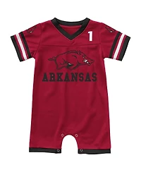 Newborn and Infant Boys and Girls Colosseum Cardinal Arkansas Razorbacks Bumpo Football Logo Romper